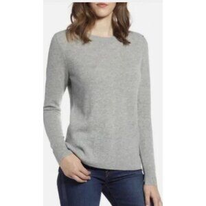 Halogen Light Gray Cashmere Preppy Crewneck Cable Knit Sweater Women's Large